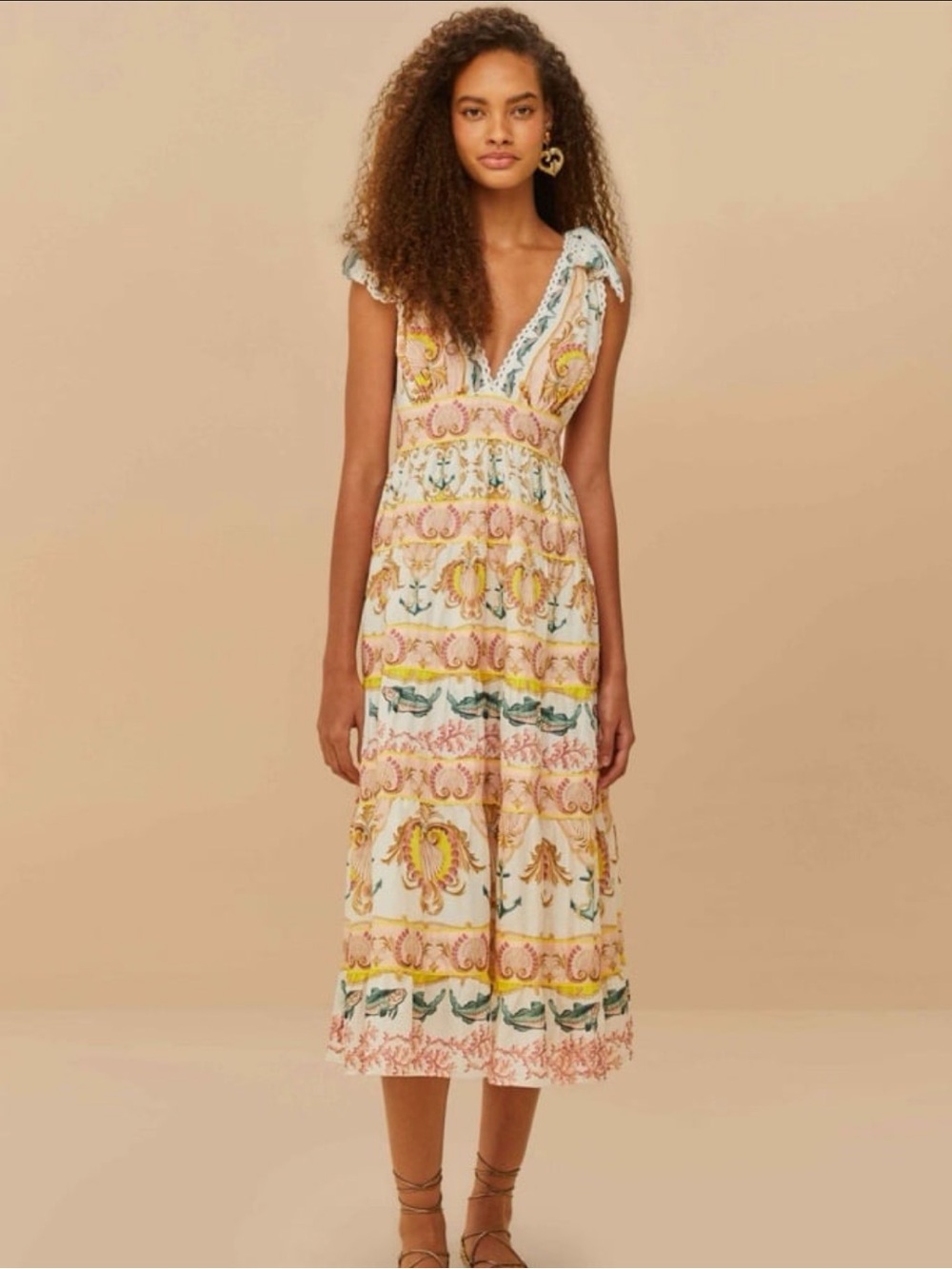 Farm Rio Women's Maritime Magic Midi Dress Resortwear Size Large NWT Coastal